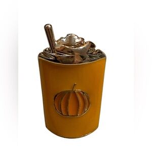 Pumpkin Coffee Enamel Pin Ghost Fall Halloween Gold tone 1 “ Lapel Pin